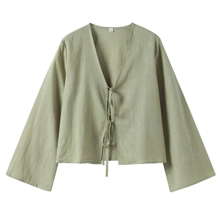 Sofia - Linnen Blouse met Striksluiting