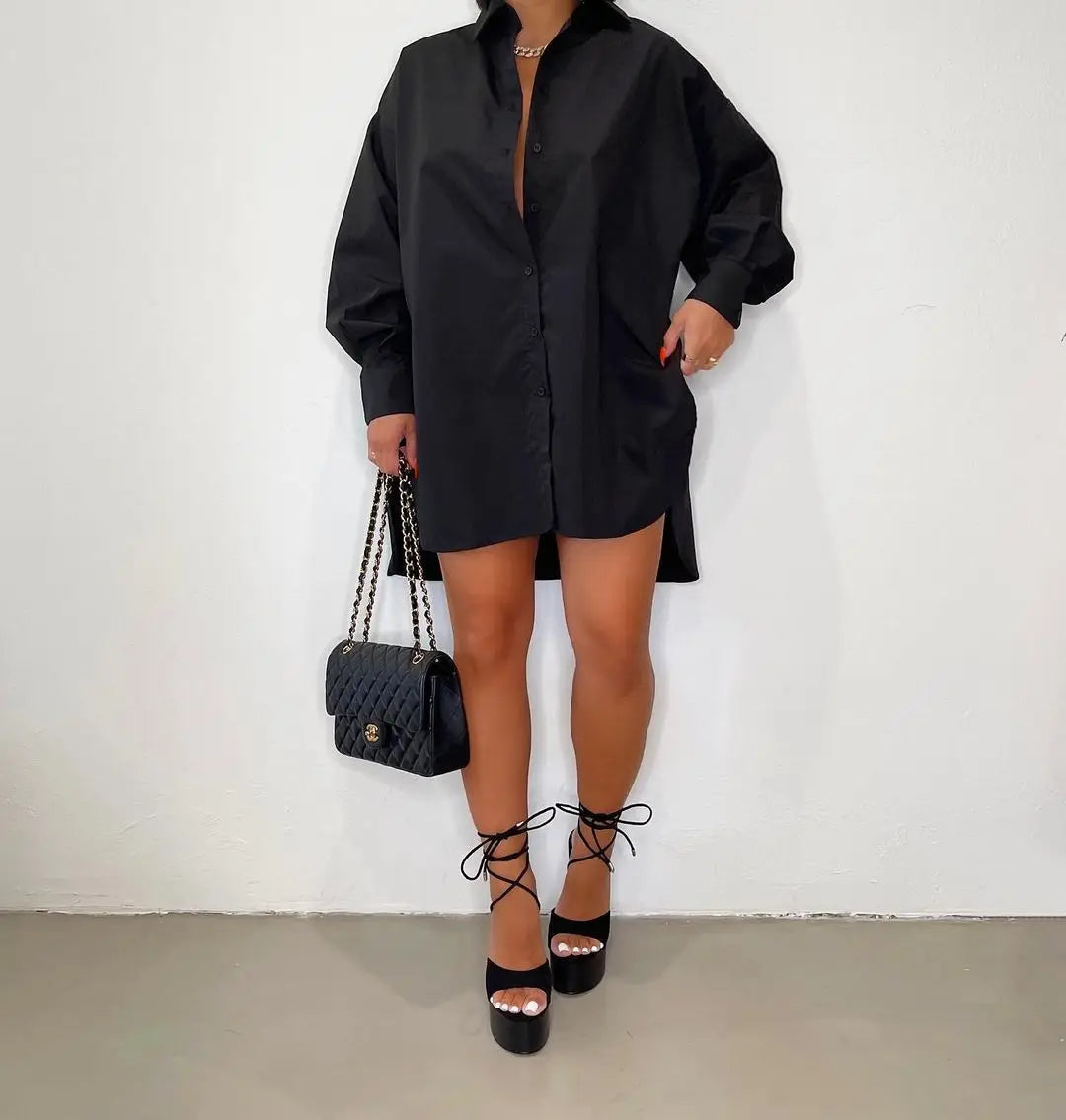 Anita – Oversized overhemdjurk met lange mouwen en kraag