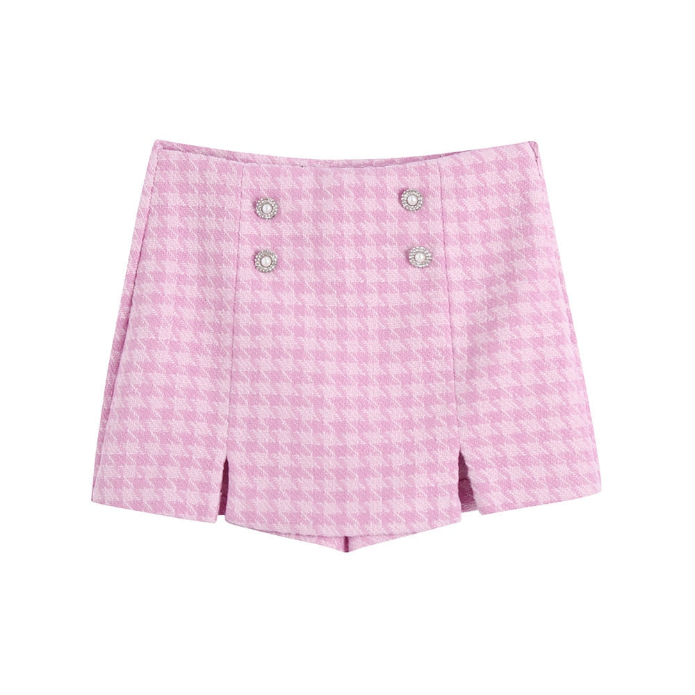 Isla – Roze 2-delige set met schouderpads en elegante knoopjes