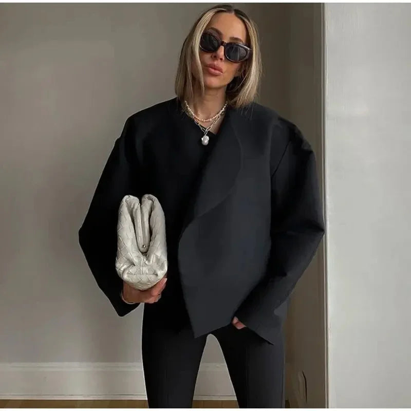 Claire - Cropped Wollen Jas Met Ronde Asymetrische sluiting
