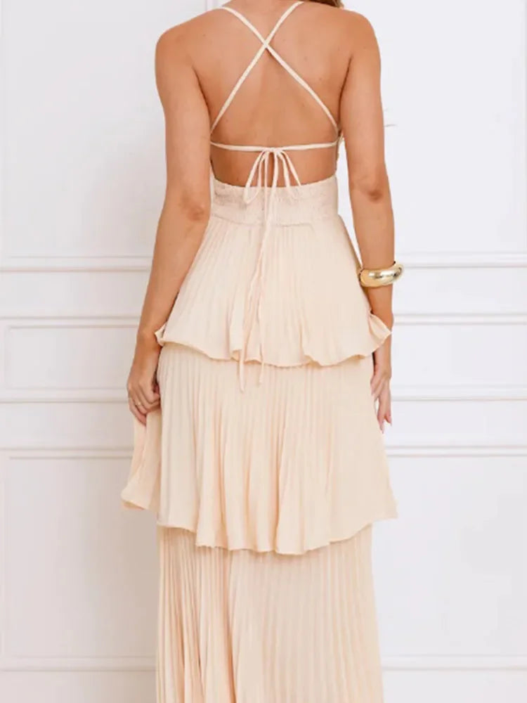 Sofie – V-hals maxi-jurk met hoge taille en gelaagd design