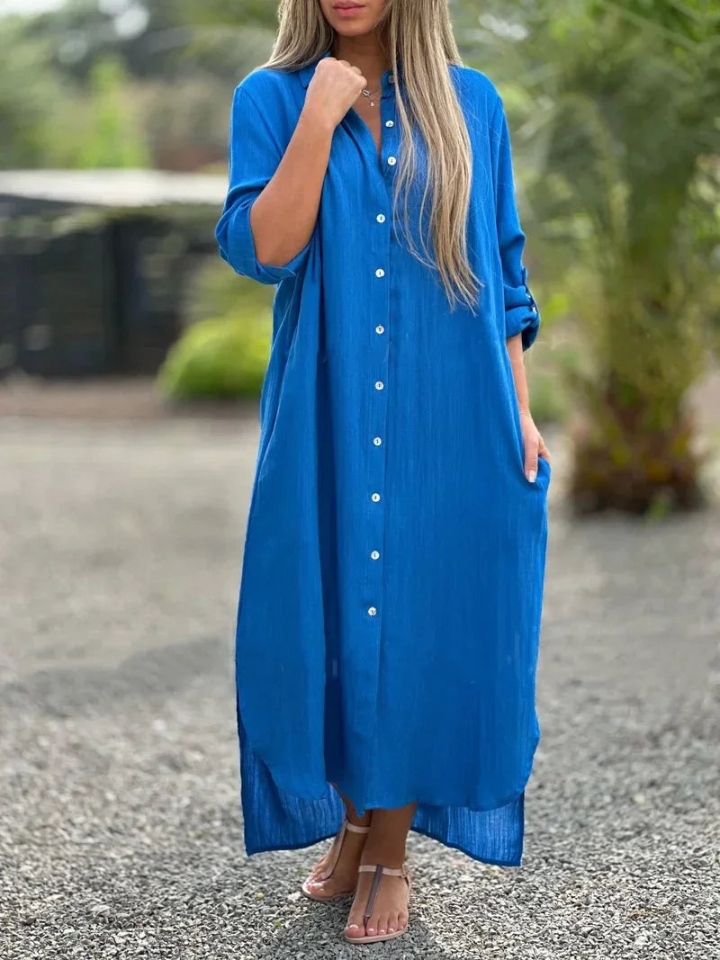 Mia – maxi zomerjurk met losse pasvorm en lange mouwen