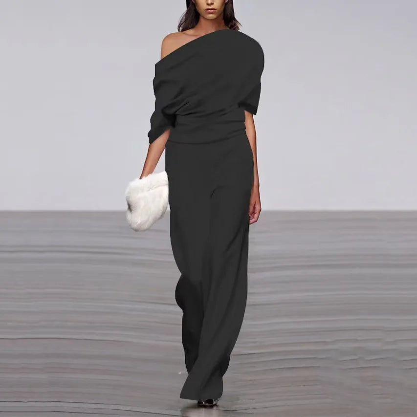 Vera – Getailleerde jumpsuit met single-breasted halslijn en elegante wijde pijpen