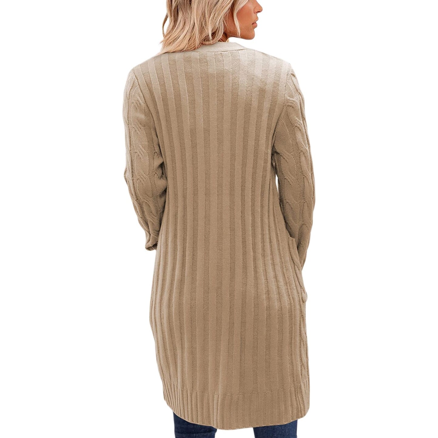 Noelle – lang dames cardigan vest van polyester met knoopsluiting en zakken