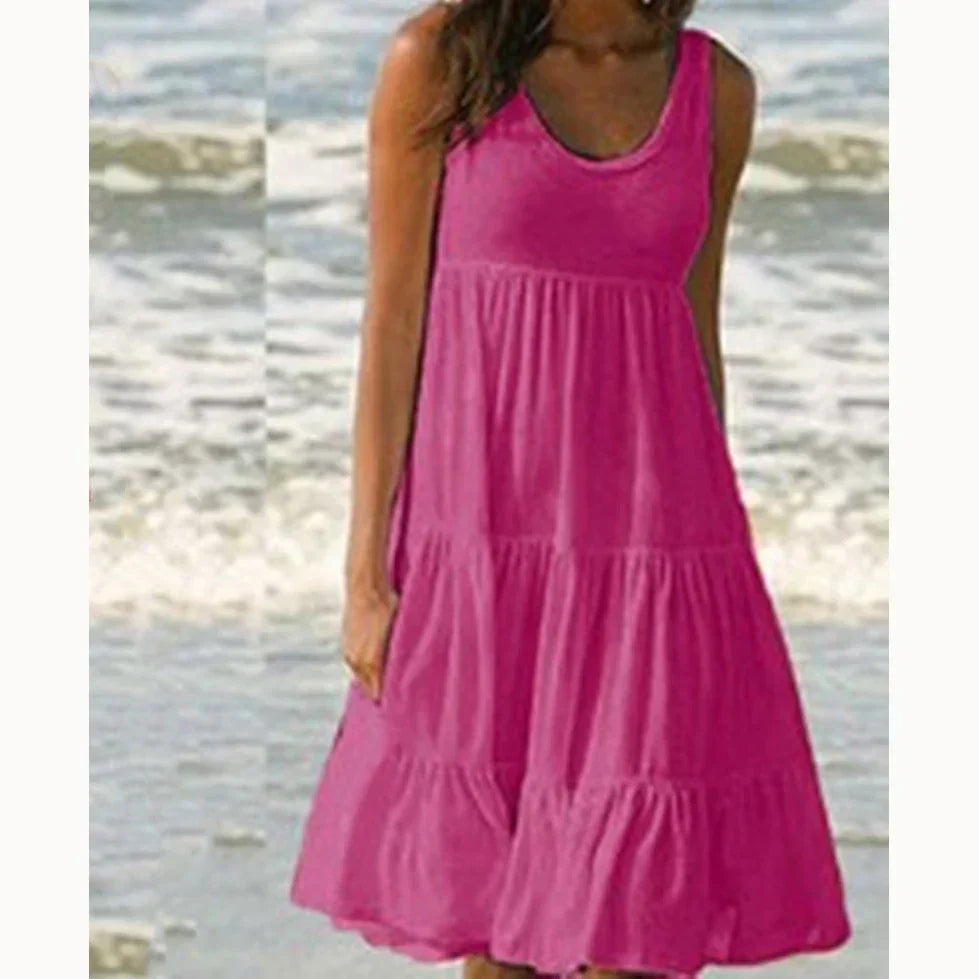 Yara – boho mini-jurk met mouwenloze snit en ruffle zoom