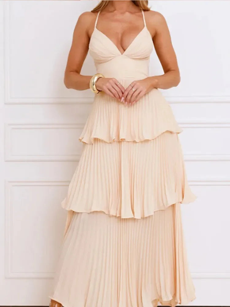 Sofie – V-hals maxi-jurk met hoge taille en gelaagd design