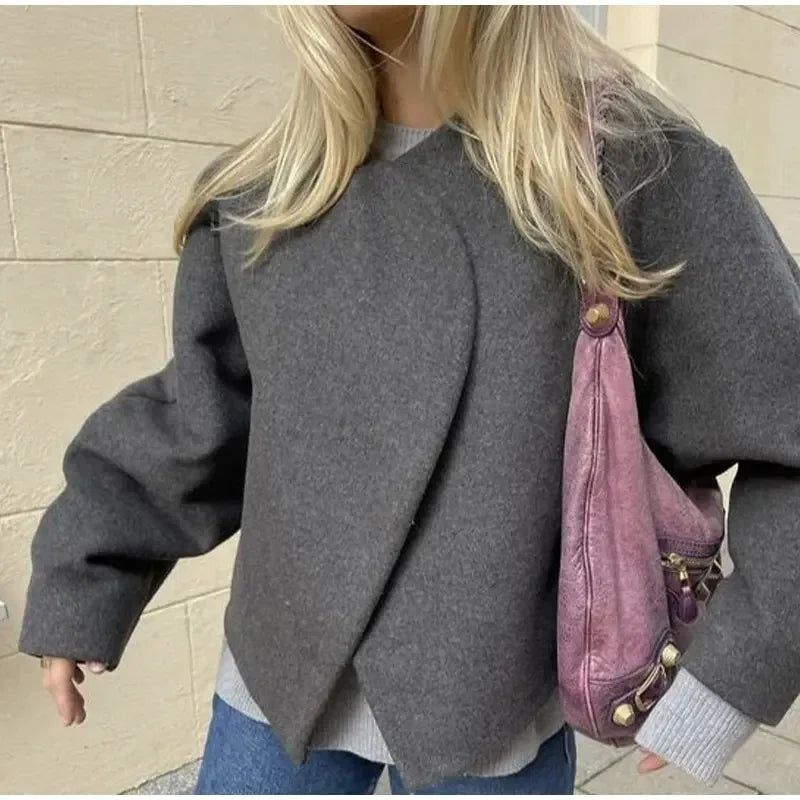 Claire - Cropped Wollen Jas Met Ronde Asymetrische sluiting