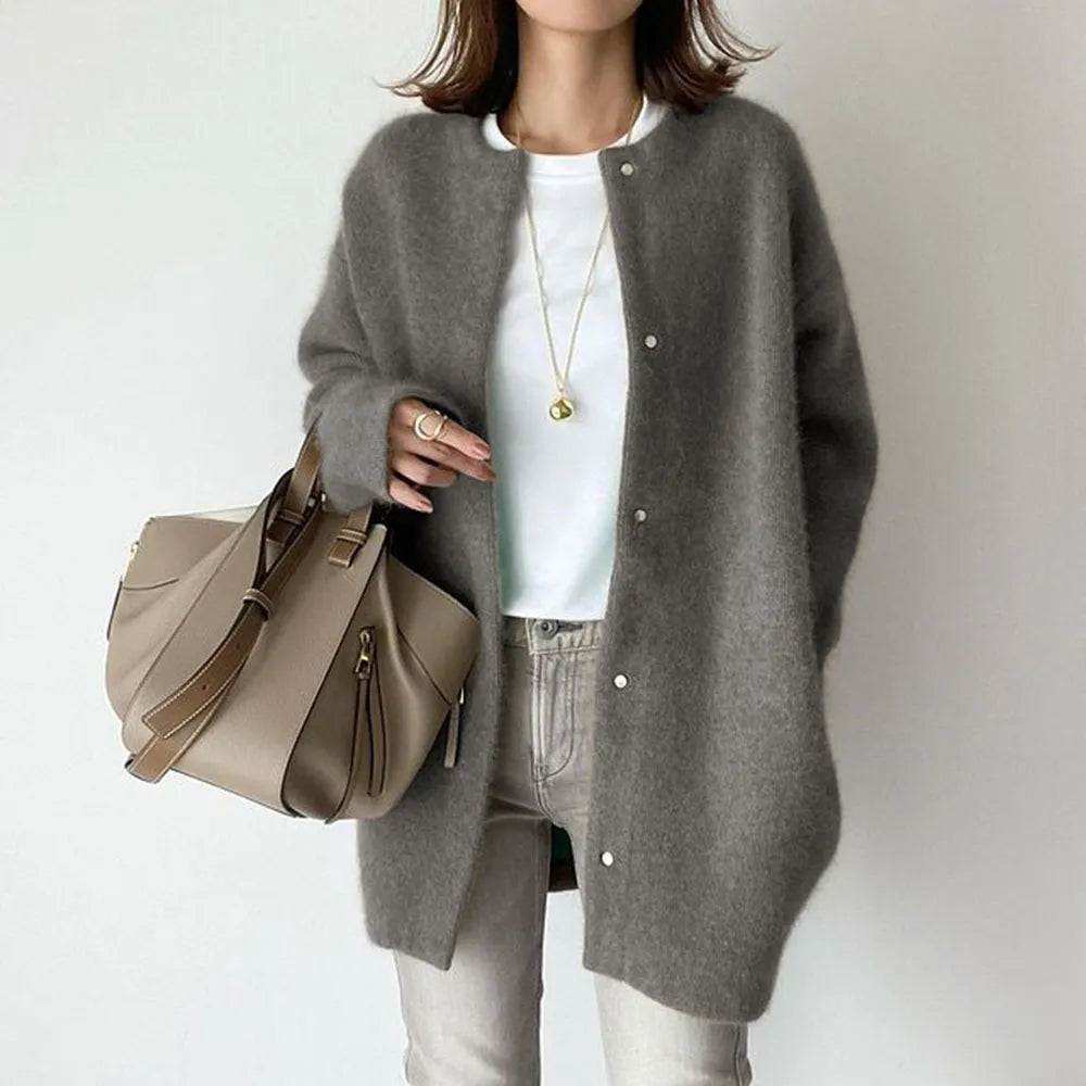 Nicole – gebreide dames cardigan vest van katoen met knopen