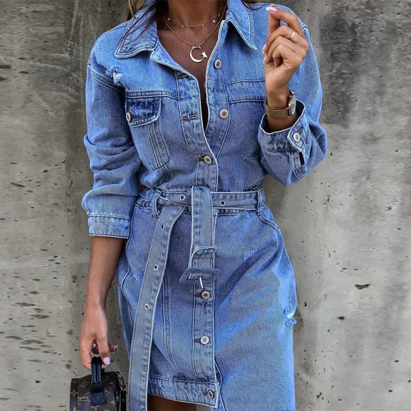 Reyhan – denim zomer jurk met lange mouwen