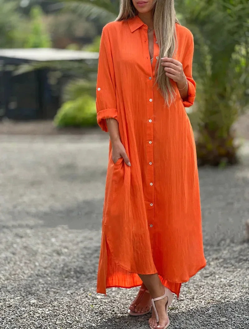 Mia – maxi zomerjurk met losse pasvorm en lange mouwen