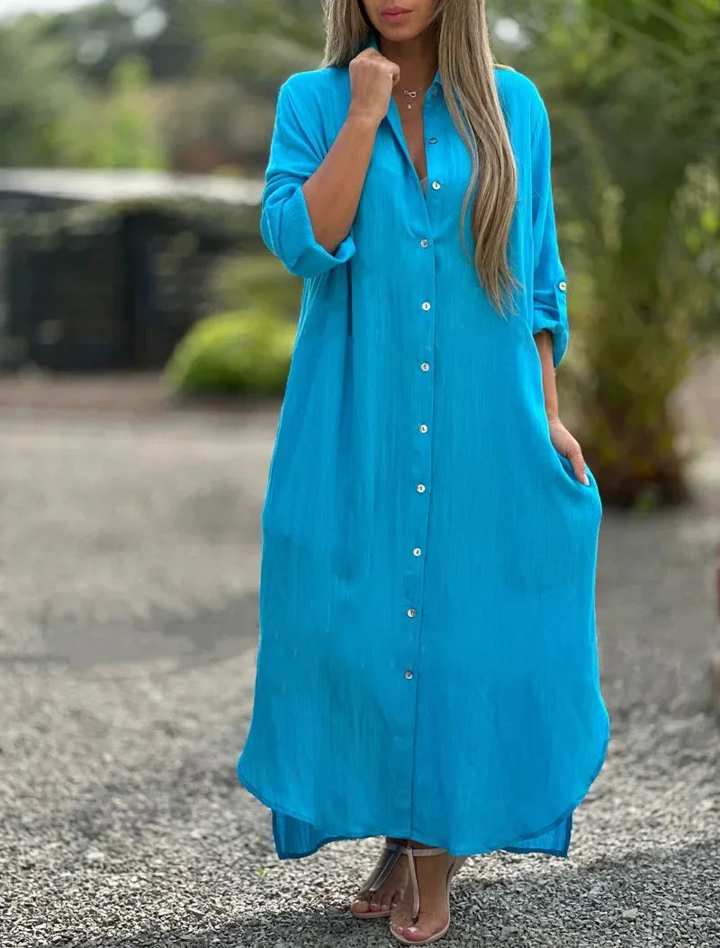 Mia – maxi zomerjurk met losse pasvorm en lange mouwen