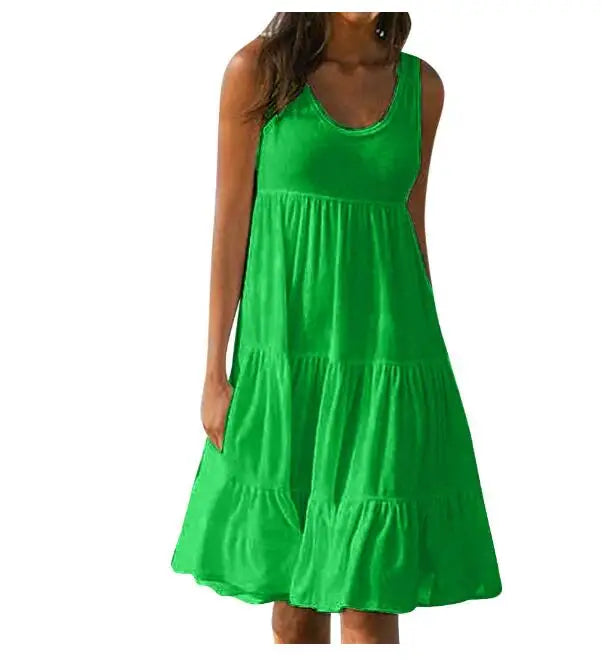 Yara – boho mini-jurk met mouwenloze snit en ruffle zoom