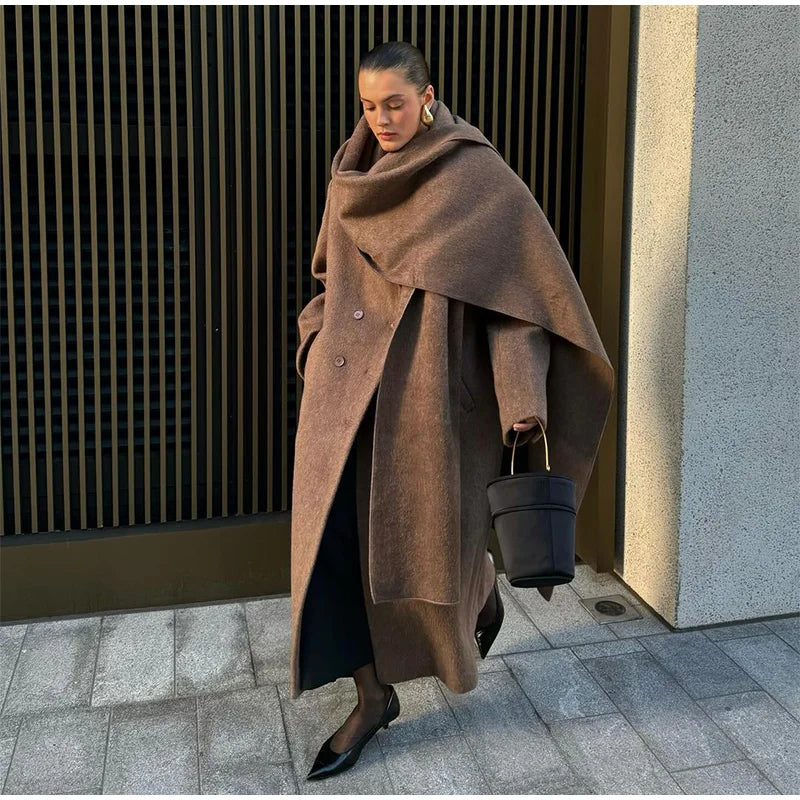 Maison – drape coat met sjaalkraag en double-breasted sluiting