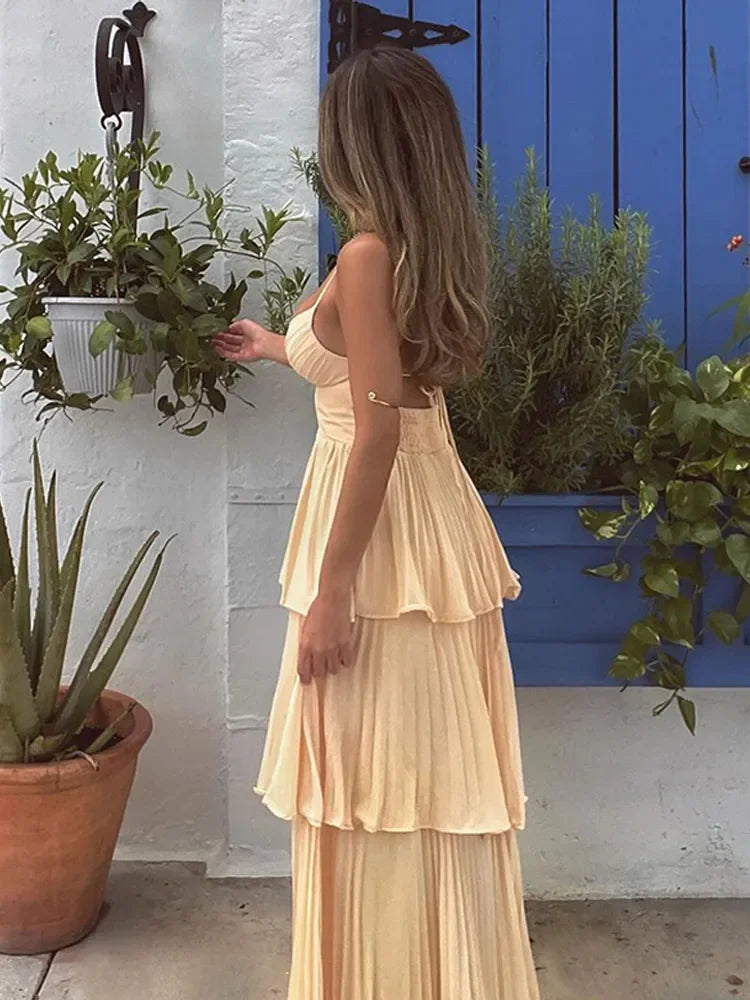 Sofie – V-hals maxi-jurk met hoge taille en gelaagd design