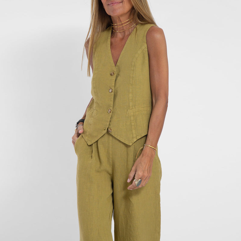 Yara - Mouwloze Linnen Gillet Set