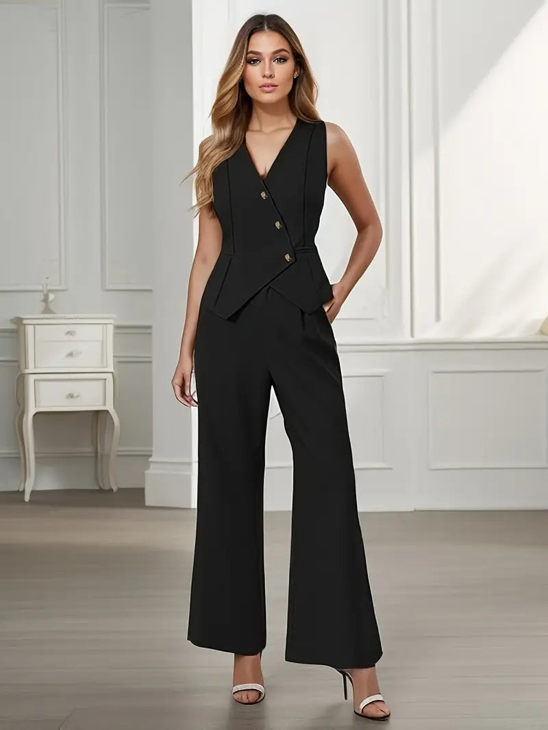Nina - Satijnen Set met Wijde Broek En Getailleerde Top