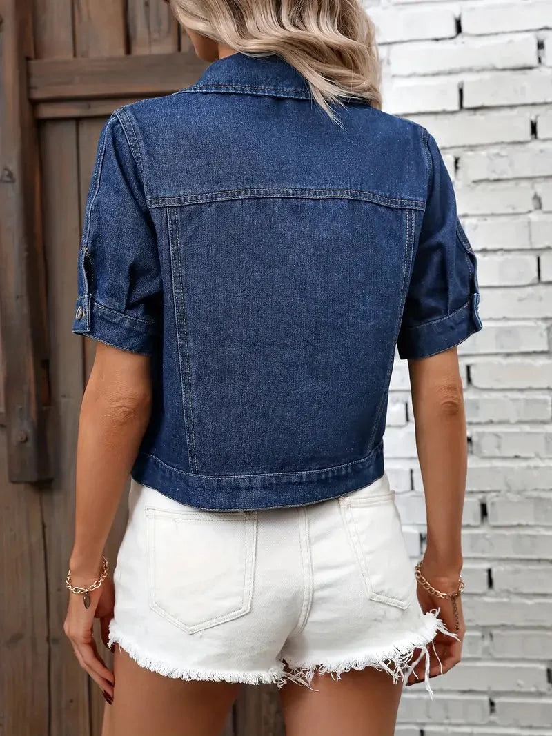 Sabrine - Cropped Dames Zomer Spijkerjas Met Knoopsluiting