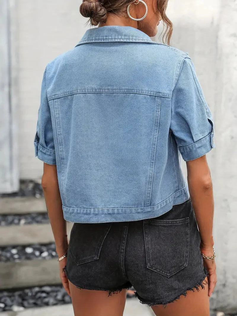 Sabrine - Cropped Dames Zomer Spijkerjas Met Knoopsluiting