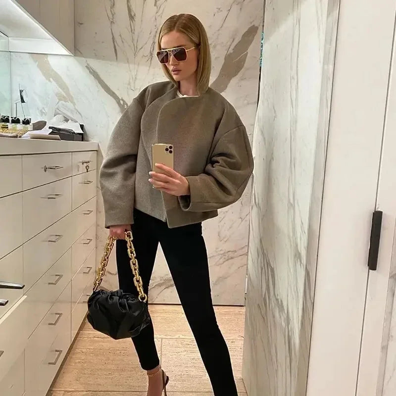 Claire - Cropped Wollen Jas Met Ronde Asymetrische sluiting