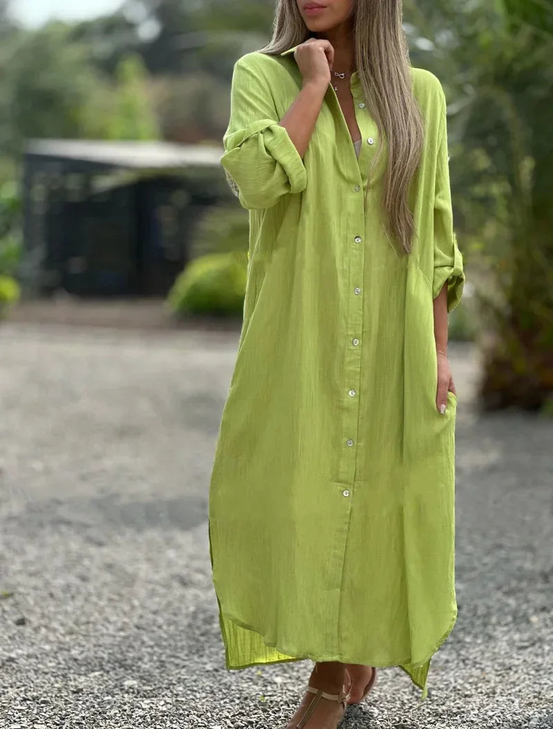 Mia – maxi zomerjurk met losse pasvorm en lange mouwen