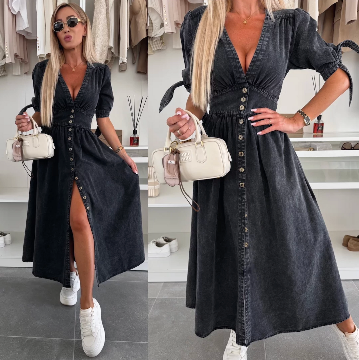 Jinke – Denim Midi zomer jurk met knoopsluiting