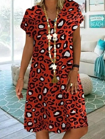 Jade – Panterprint Midi zomerjurk Met V-hals