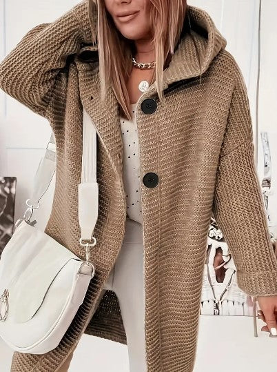 Laura – lange cardigan-vest met capuchon en relaxte pasvorm