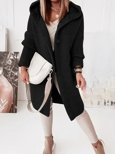 Laura – lange cardigan-vest met capuchon en relaxte pasvorm