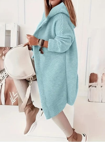 Laura – lange cardigan-vest met capuchon en relaxte pasvorm