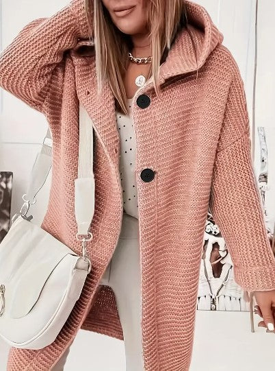 Laura – lange cardigan-vest met capuchon en relaxte pasvorm