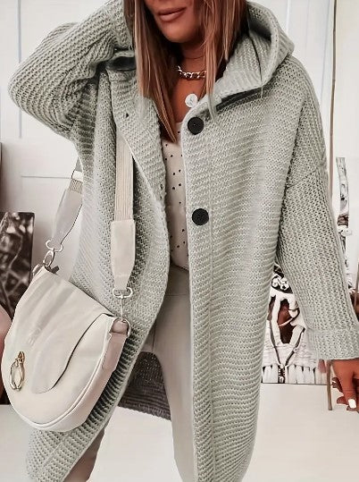 Laura – lange cardigan-vest met capuchon en relaxte pasvorm