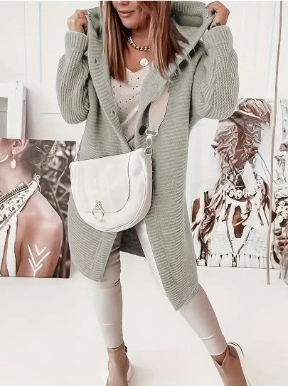 Laura – lange cardigan-vest met capuchon en relaxte pasvorm