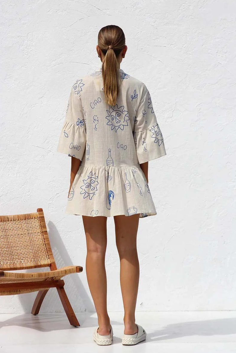 Kate – V-hals Tuniekjurk met abstracte print en losvallende pasvorm