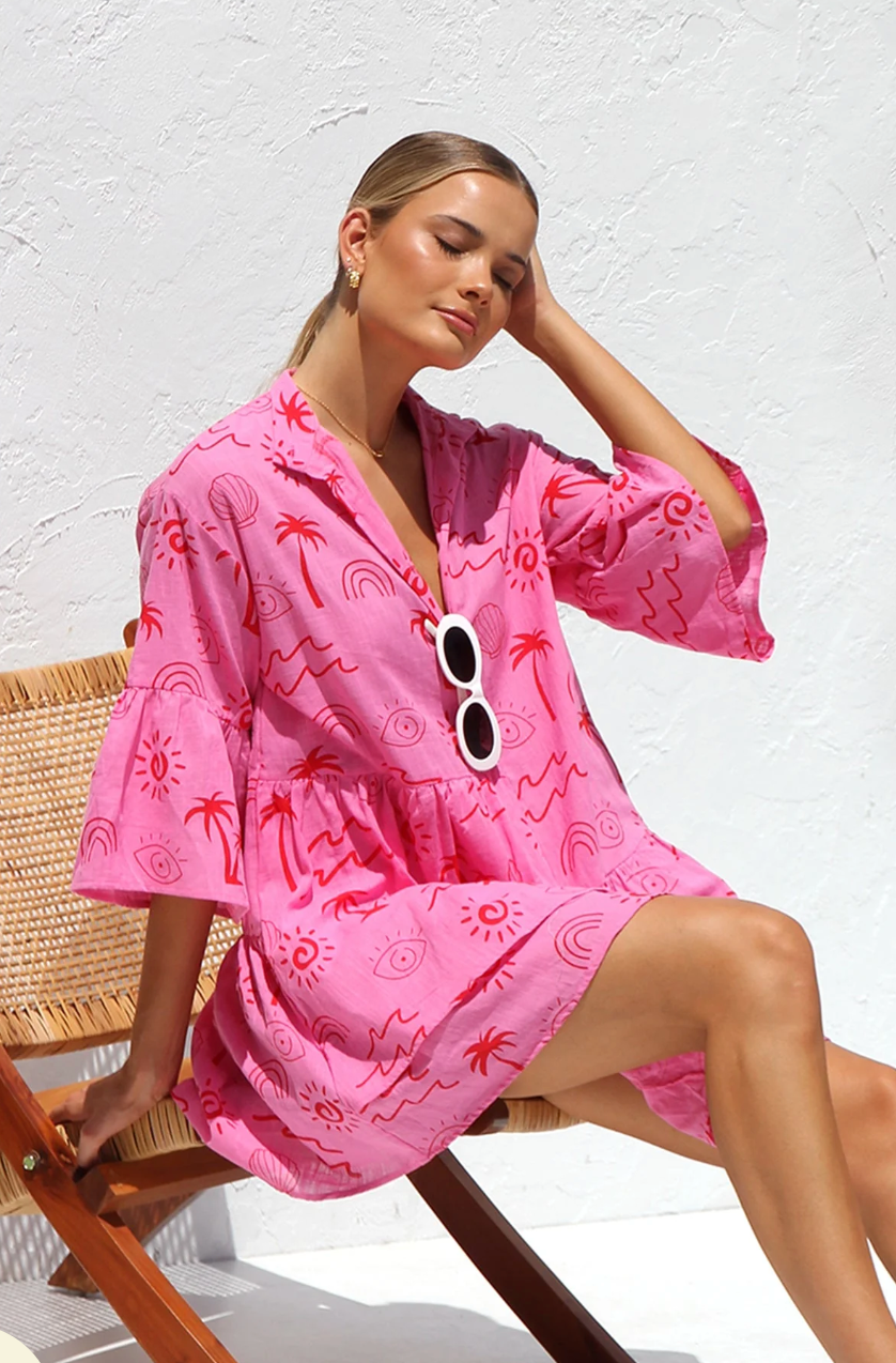 Kate – V-hals Tuniekjurk met abstracte print en losvallende pasvorm