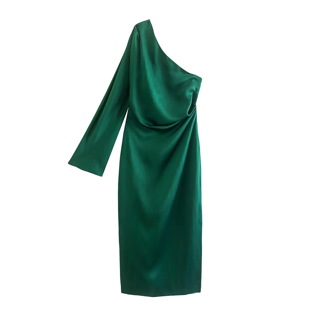 Amaya – Satijnen one shoulder jurk met midi-lengte