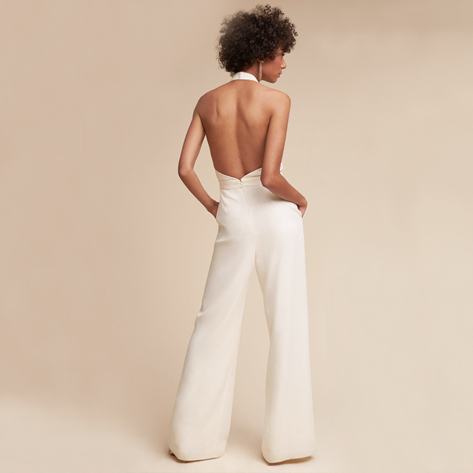 Mila – mouwloze jumpsuit met diepe V-hals en wijde pijpen