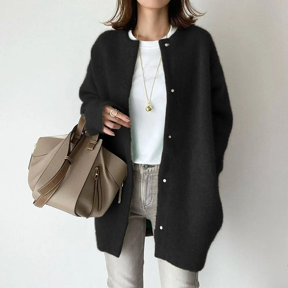 Nicole – gebreide dames cardigan vest van katoen met knopen