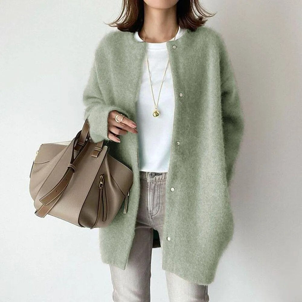 Nicole – gebreide dames cardigan vest van katoen met knopen