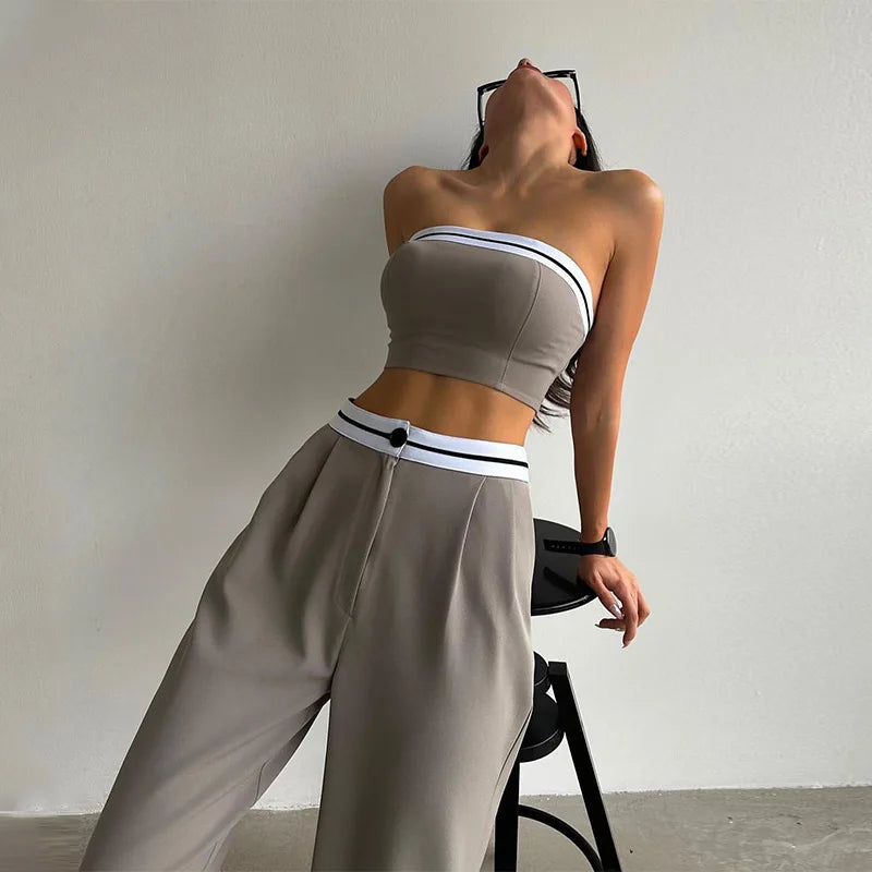 Lieke - Zomer Co-ord Set met Wijde Broek en Bandeautop