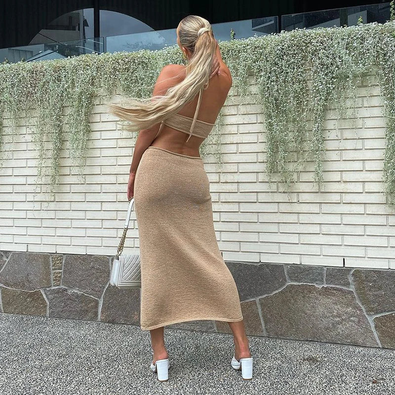 Ella – Halter maxi zomerjurk van ademende katoenmix