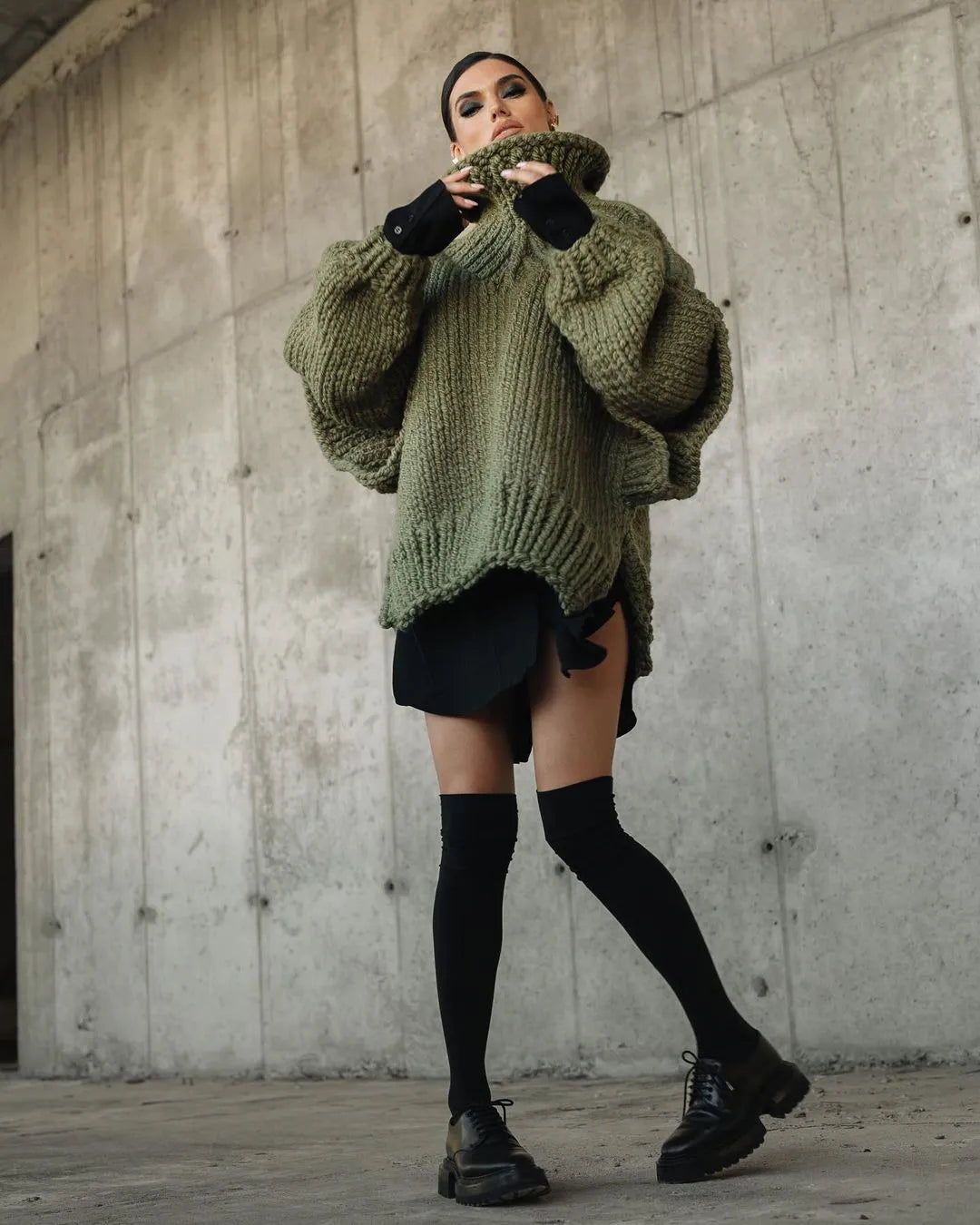 Camden – oversized gebreide trui met wijde kraag en chunky structuur