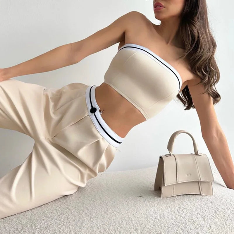 Lieke - Zomer Co-ord Set met Wijde Broek en Bandeautop