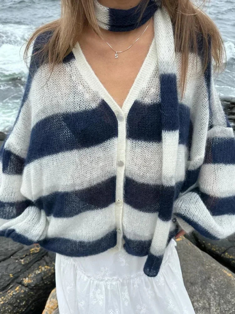 Vera – gestreept oversized cardigan vest met v-hals