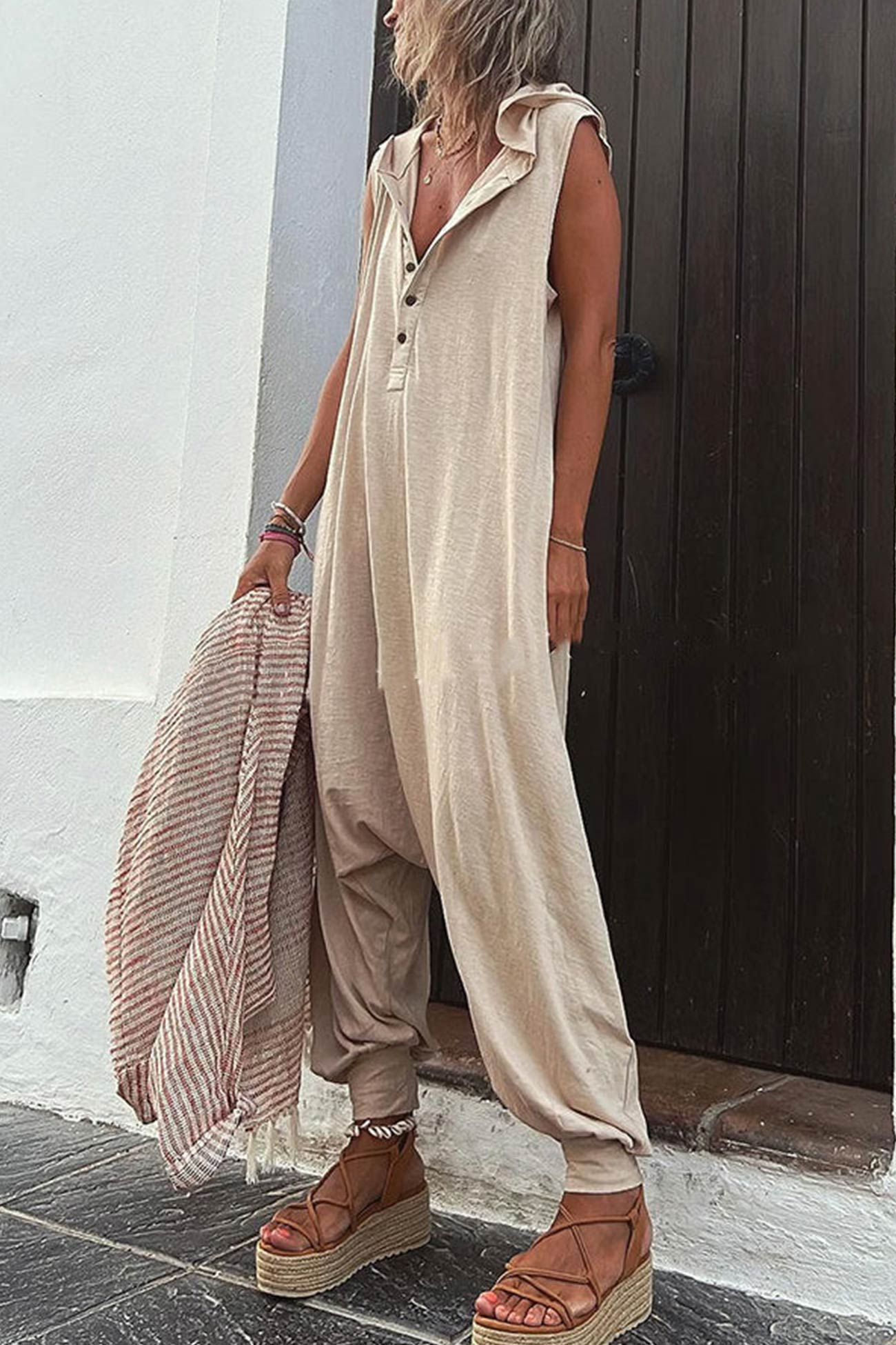 Liv - ademende hooded jumpsuit van katoenblend