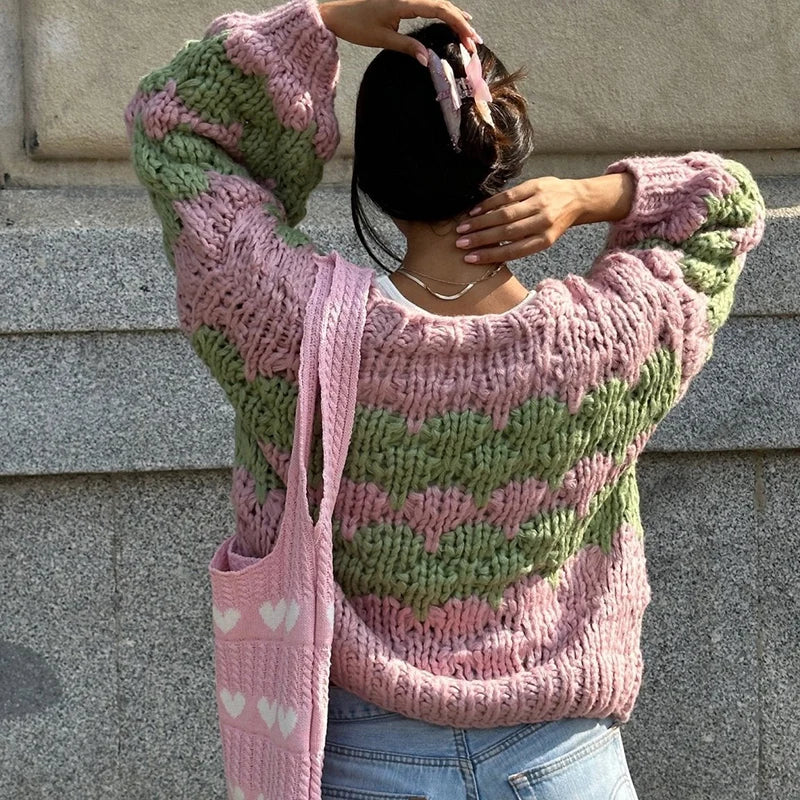 Yara – cropped cardigan vest met streeppatroon en lanternmouwen