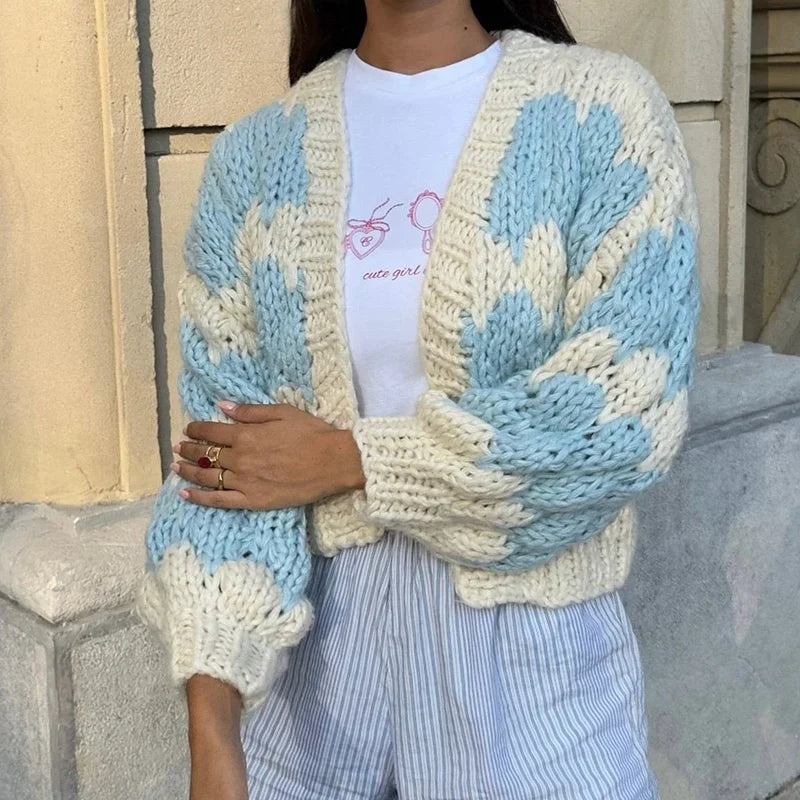 Yara – cropped cardigan vest met streeppatroon en lanternmouwen