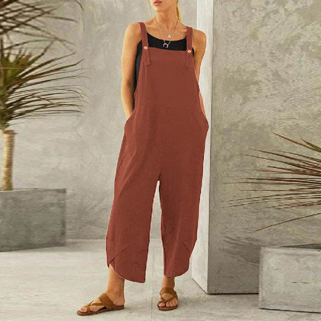 Addala – Casual lente jumpsuit met verstelbare bandjes en wijde pijpen