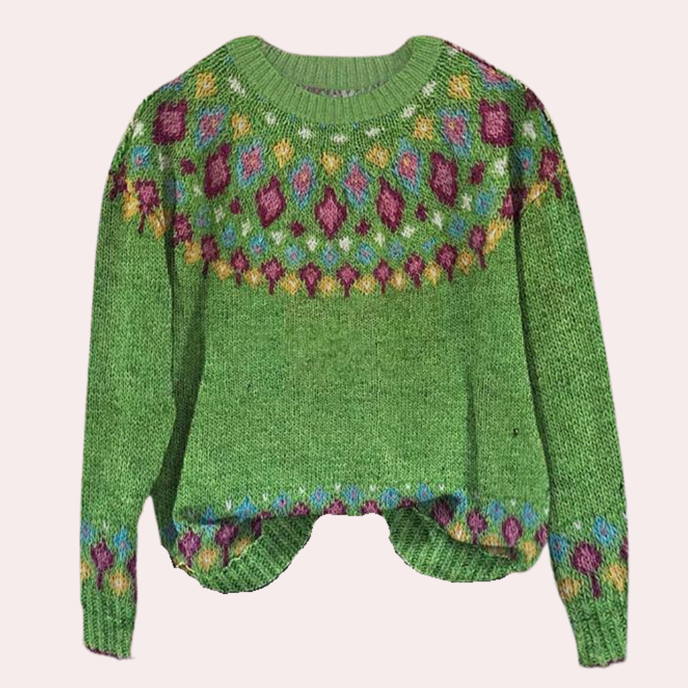 Maeva – Warme wollen trui met print en ronde hals