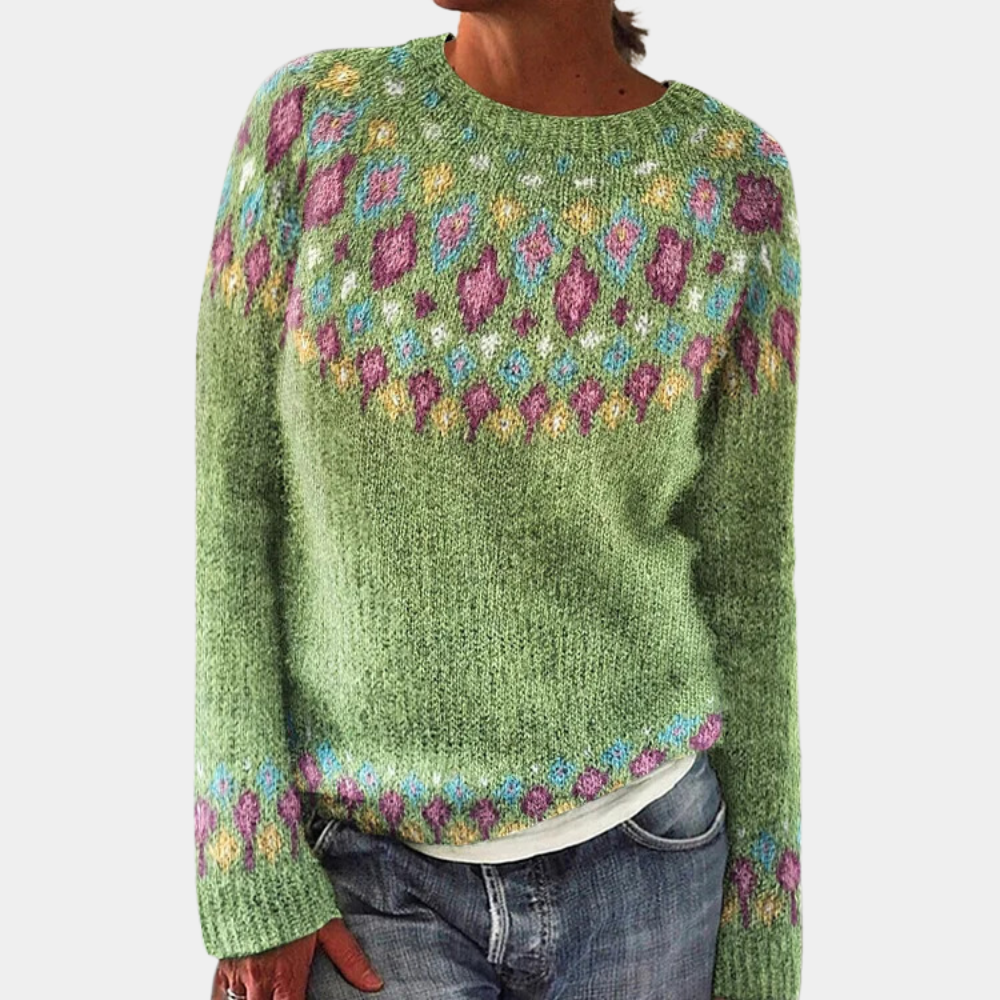 Maeva – Warme wollen trui met print en ronde hals