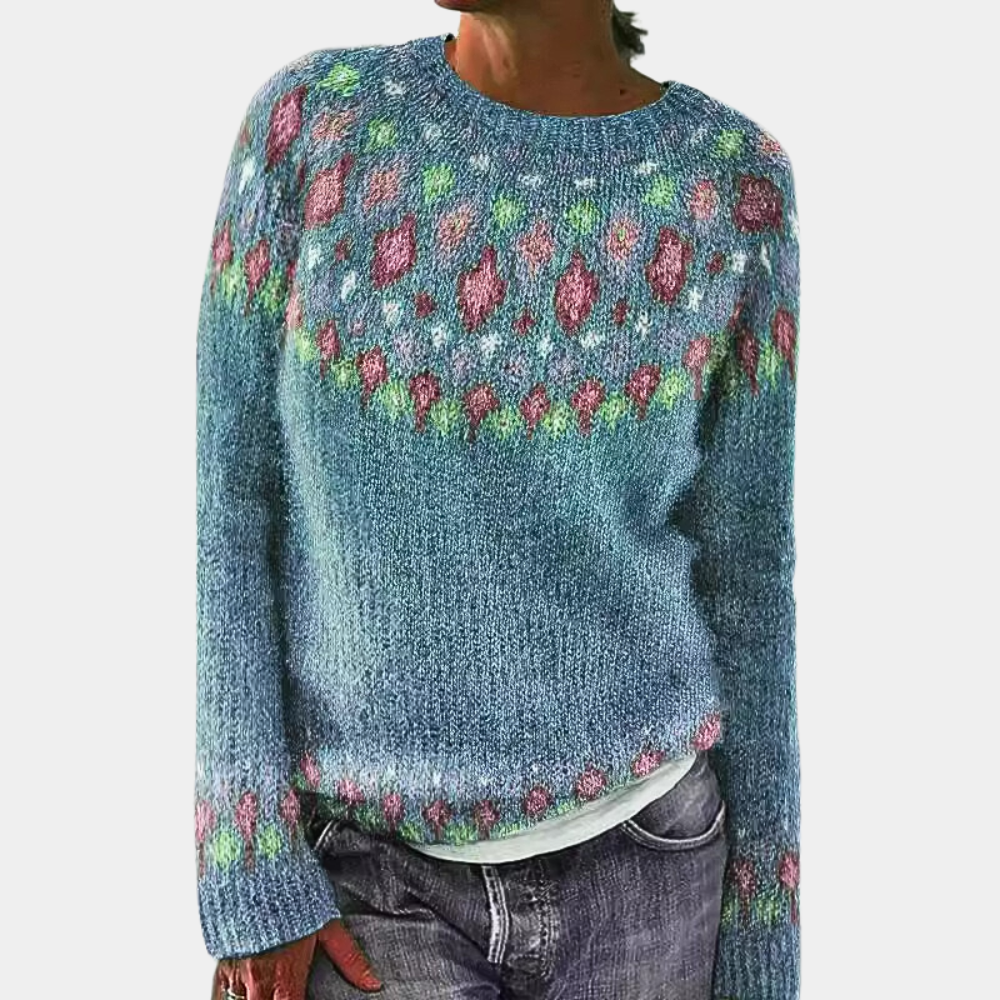 Maeva – Warme wollen trui met print en ronde hals